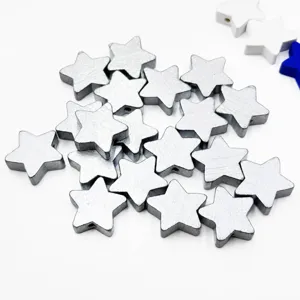 Silver star wooden beads detail view, perfect for DIY craft jewelry making accessories.
