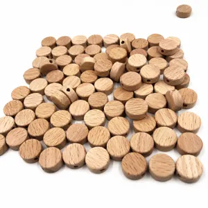 Wooden round flat beads for DIY crafts, pacifier clips, and teething accessories, 15mm.