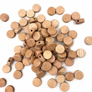 Natural beech wood round disk beads for DIY pacifier clip accessories, 15mm loose wooden spacer.