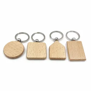 Beechwood keychain set solid wood DIY blanks round square house rectangle hanging pendants