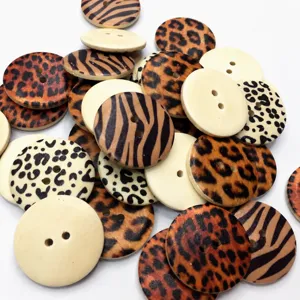 Natural Wooden Buttons Round Leopard Zebra Print Mixed Pattern Garment Sewing Craft Decorative Accessories
