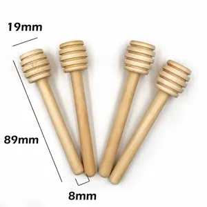 Natürlicher Holz Honig-Rührstab Set, 89mm Länge mit Rillen-Kopf für Honigglas in Küche