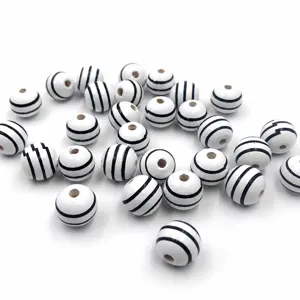 16mm black and white striped wooden round beads for handmade DIY jewelry crafting accessories