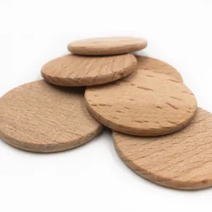Unfinished natural beech wood round slices for DIY jewelry accessories and crafts making.