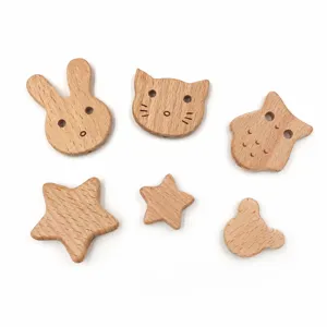 Beech wood animal baby teething beads DIY handmade accessories cute wooden loose beads for kids craft