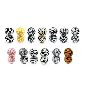 16mm wooden animal print beads assorted pattern DIY jewelry making craft accessories set pack