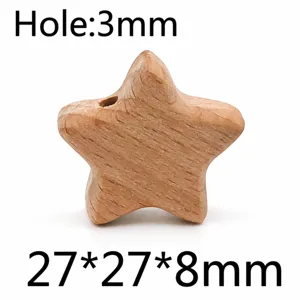 Wooden Star Loose Beads DIY Teething Accessories Beech Wood Craft 27x27mm Hole 3mm