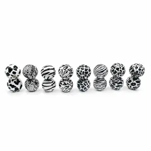 16mm black and white wooden beads animal print zebra cow pattern DIY jewelry making accessories