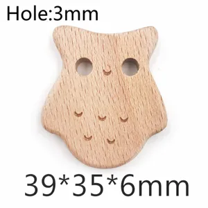 Wooden owl bead detail shot, natural beech wood material, smooth surface with 3mm hole.
