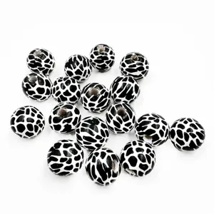 16mm black and white cow print wooden beads round spacer beads for DIY jewelry making crafts