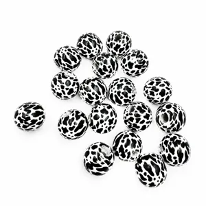16mm black and white cow print wooden beads, natural wood DIY jewelry accessories.