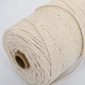 3mm macrame cotton cord detail view, natural beige woven rope for DIY crafts and handmade decor.