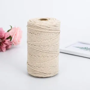 Detailed view of natural beige 3mm cotton cord roll for macrame, DIY crafts and hanging decor.