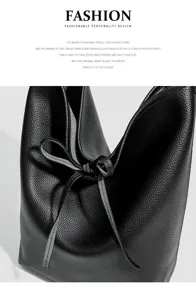 Bolso cubo de cuero negro para mujer, bolso de hombro elegante de gran capacidad.
