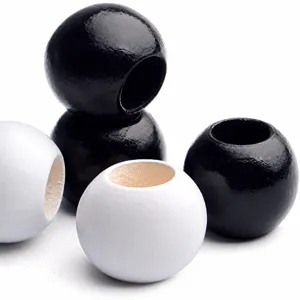 Perles en bois noires et blanches 20mm grand trou rond perles en vrac pour fabrication de bijoux