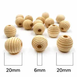 Natural wood beads with ribbed design, large hole loose beads for DIY jewelry making and crafts.