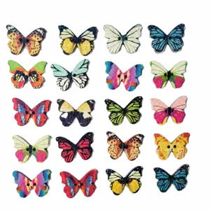 Colorful Butterfly Printed Wooden Buttons Two-Hole Mixed Color DIY Wood Sewing Craft Buttons Garment Accessories