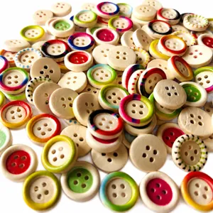 15mm colorful printed wooden buttons bulk pack for DIY sewing crafts and kids clothing.