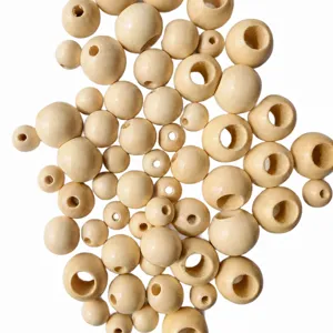Natural wood beads with large holes, perfect for DIY jewelry making and craft projects.