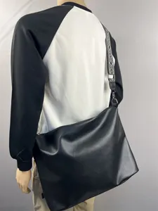 Black large capacity shoulder bag for men, casual PU leather messenger bag with strap.