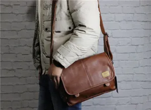 Vintage brown leather messenger bag for men, stylish retro crossbody shoulder bag casual.