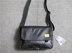 Mens Black Soft Leather Messenger Bag Vintage Casual Crossbody Shoulder Bag For Daily Use