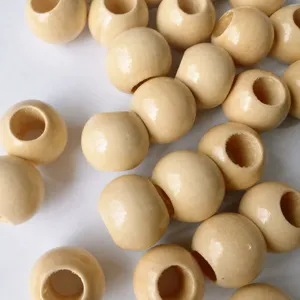 Natural wood loose beads large hole barrel shape for DIY jewelry making and crafting projects.