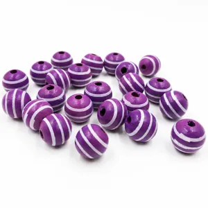 Purple striped wooden beads detail shot, ideal for handmade DIY jewelry accessories and crafts.