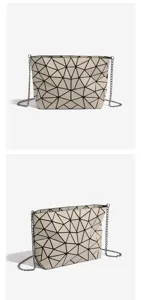 Chic geometric lattice chain shoulder bag, minimalist daily commuting handbag detail.