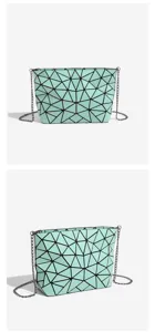 Geometric lattice chain shoulder bag, elegant diamond pattern casual commuter handbag.