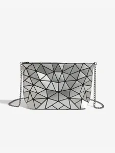 Women Fashion Geometric Lattice Crossbody Bag PU Leather Chain Shoulder Bag Casual Daily Commuter Handbag