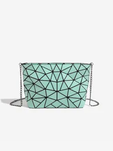 Geometric lattice mint green chain shoulder bag stylish urban casual crossbody handbag women