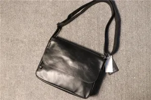 Stylish Men's Black PU Leather Crossbody Bag, Casual Vintage Messenger Shoulder Bag