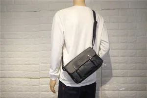 Men black leather crossbody messenger bag retro vintage flap shoulder bag casual daily use
