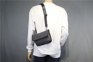Sac Bandouleeire Carreaux Noir Homme Sac De Messager Casual Epaule Tendance