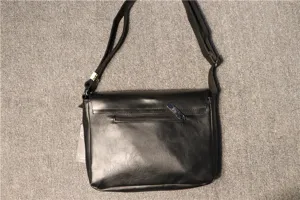 Men's black leather messenger bag, vintage shoulder crossbody bag for daily business travel