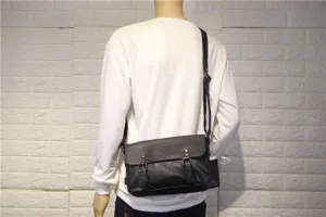 Men vintage black messenger bag crossbody casual PU leather shoulder bag detail view