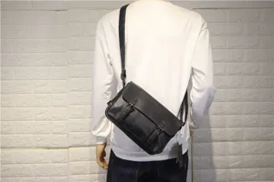 Retro men's PU leather messenger bag with flap and double buckle, ideal for casual and daily wear.
