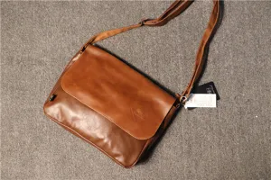 Men vintage brown leather messenger bag casual crossbody shoulder satchel for daily commute