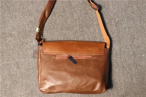 Men brown PU leather shoulder messenger bag casual retro crossbody bag for daily commuting