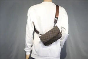 Sac Bandouliere Homme Damier Marron Classique Sac De Messager Casual Sac Epaule