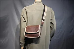 Men Women Casual Messenger Bag Crossbody Shoulder Bag with Fashion Striped Strap Brown