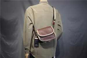 Men canvas leather crossbody shoulder bag casual retro fashion messenger bag with striped strap
