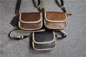 Casual Korean style messenger bag with striped strap PU leather crossbody bag for men and women