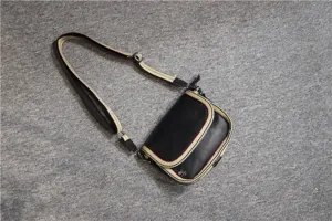 Casual men women crossbody bag with striped strap stylish black shoulder messenger bag