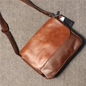 Men retro brown leather messenger bag single shoulder crossbody casual vintage daily bag