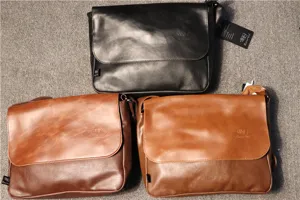 Men vintage PU leather messenger bag casual shoulder crossbody bag stylish business satchel