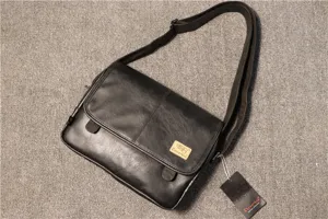 Sac messager en cuir noir pour homme, sac bandoulière décontracté avec sangle réglable.