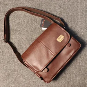 Sac Bandoulière en Cuir PU pour Hommes Vintage Casual Sac Messenger Plusieurs Poches Voyage Quotidien
