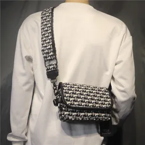 Sac bandoulière en toile noir et blanc pour hommes et femmes, sac à épaule stylé.